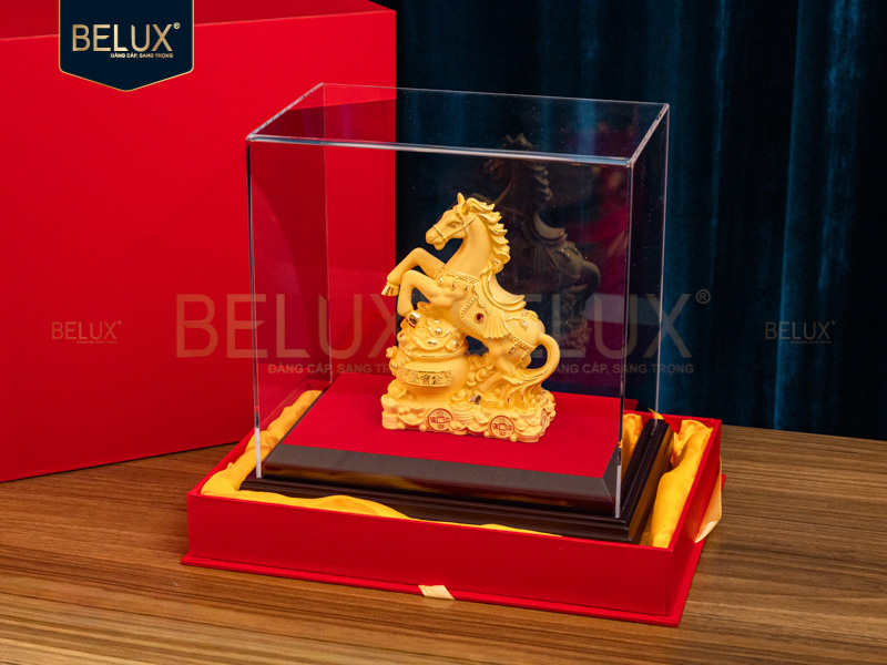 Tượng Ngựa Hũ Tiền dát vàng cát&nbsp;11.8x5.1x15cm